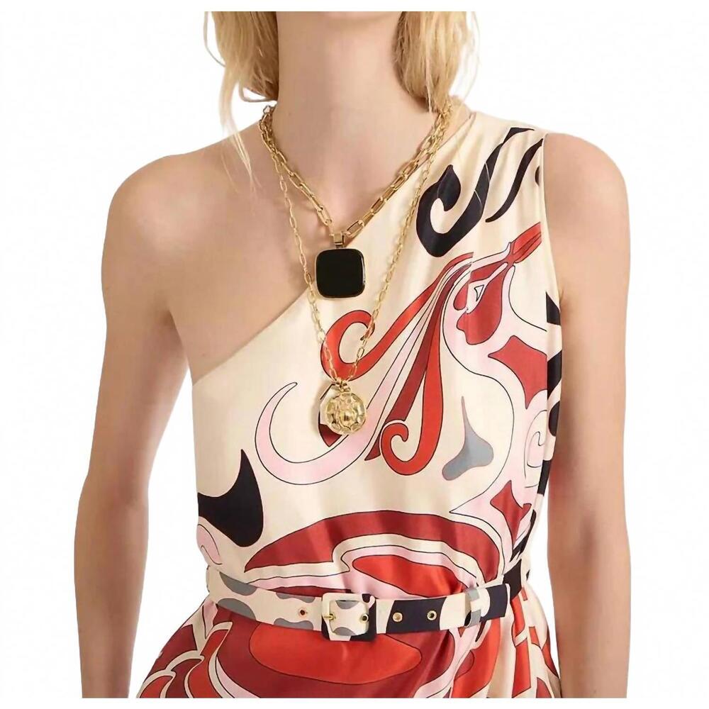 NEW LA DOUBLEJ phoenix placee silk twill roy dress in crimson/ ivory - Picture 5 of 6